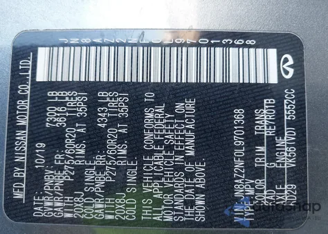 2020 Infiniti Qx80 Luxe from USA, damaged, VIN JN8AZ2NF0L9701368